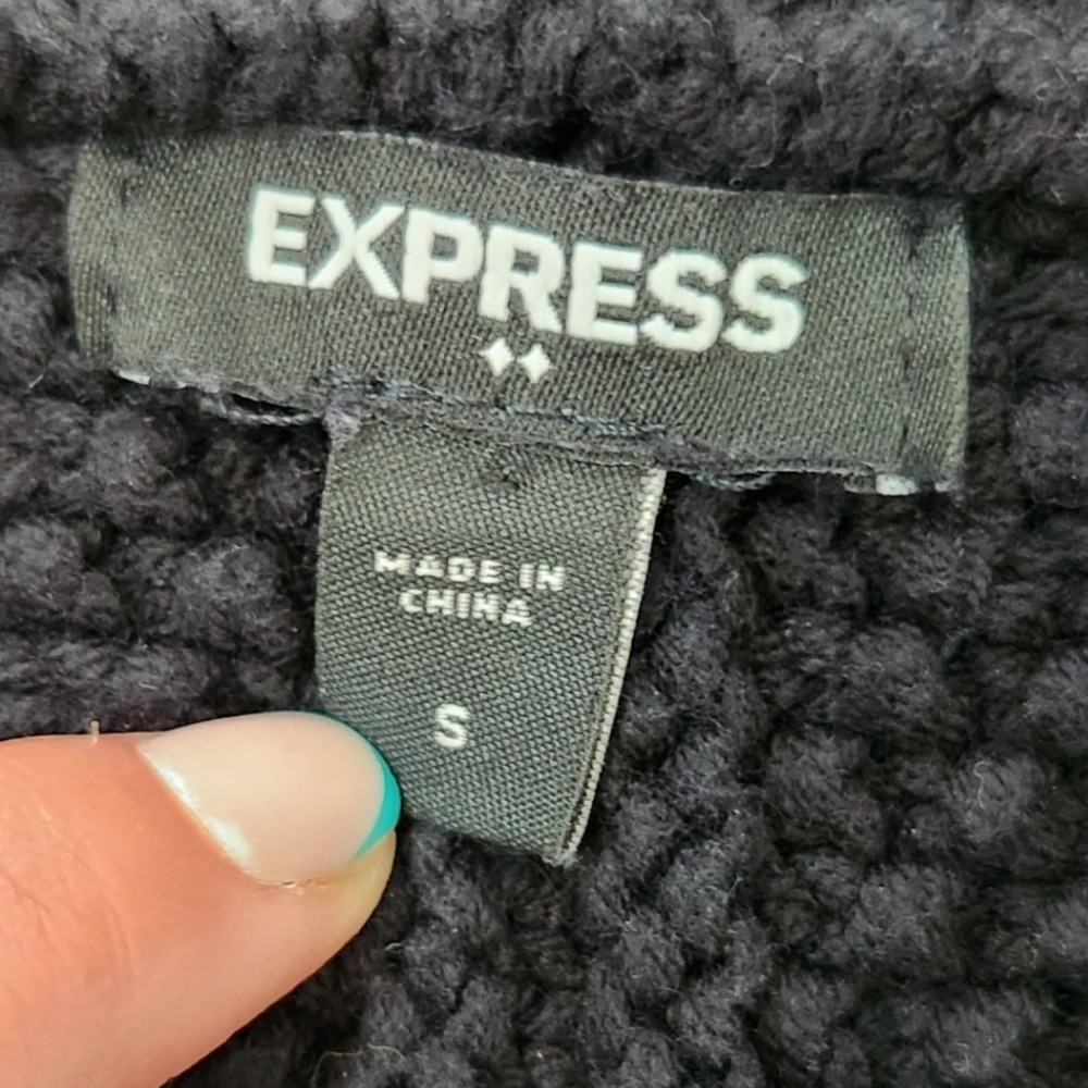 Express Black Knit Cardigan Old Money style Gold Button Womens size Small Cotton - Picture 6 of 9